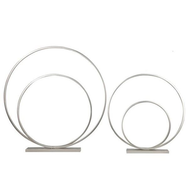 Urban Trends Collection Urban Trends Collection 31079 Metal Round Spiral Ring Abstract Sculpture Design on Rectangular Base; Metallic Silver - Set of 2 31079